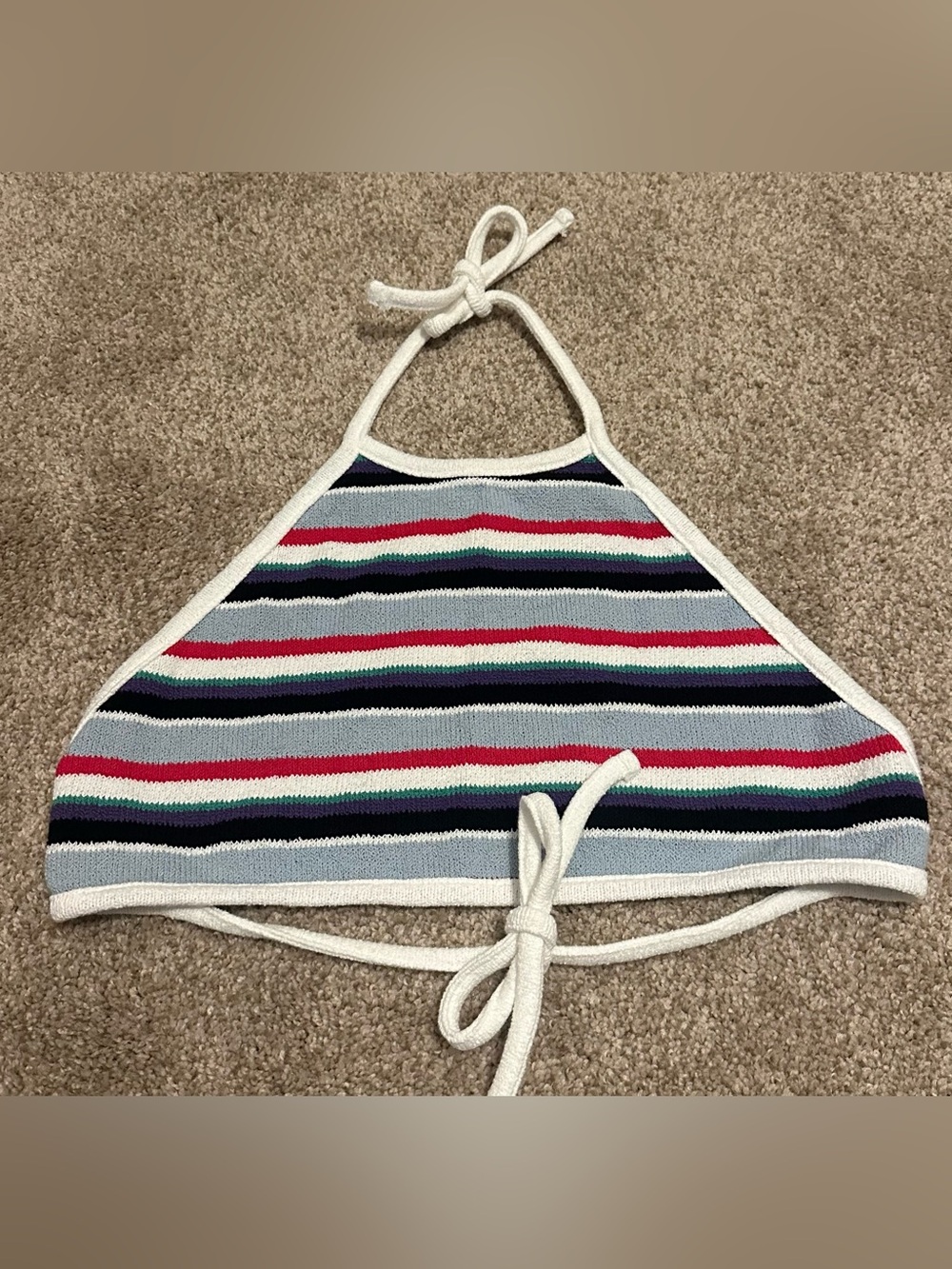 Zara Striped Knit Halter Top in Navy, Red, Light Blue and Green